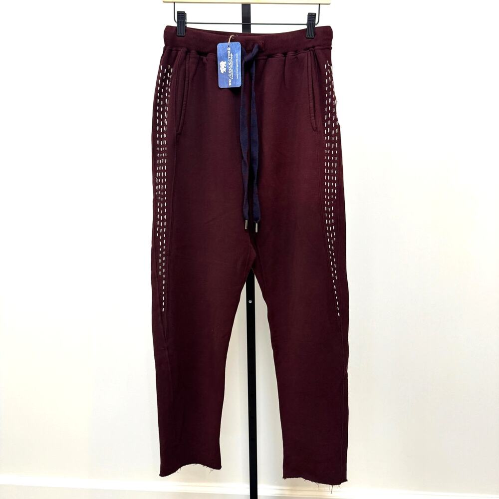 Dr. Collectors Camper Fleece Sashiko Deep Burgundy Cotton Pants L NEW Sweatpanys